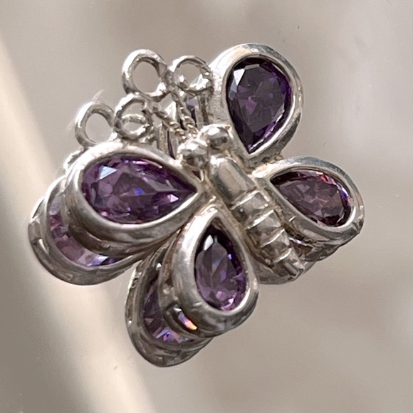 Vintage Jewelry - ❤️ Vintage Sterling Silver Purple Stone Butterfly Pendant